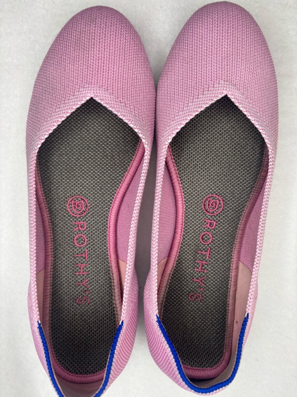 Rothy's Pink Knit Ballet Flats with Blue Trim - Picture 5 of 10